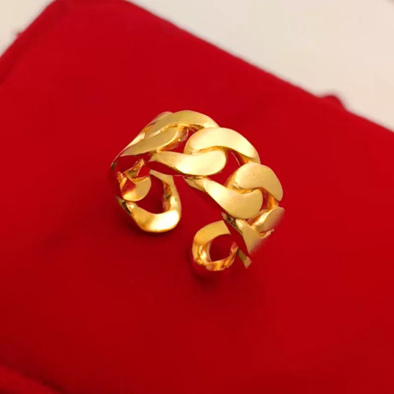 9999 gold ring - Korean version, with unique and niche design, minimalist style, versatile, and featuring a twisted chain