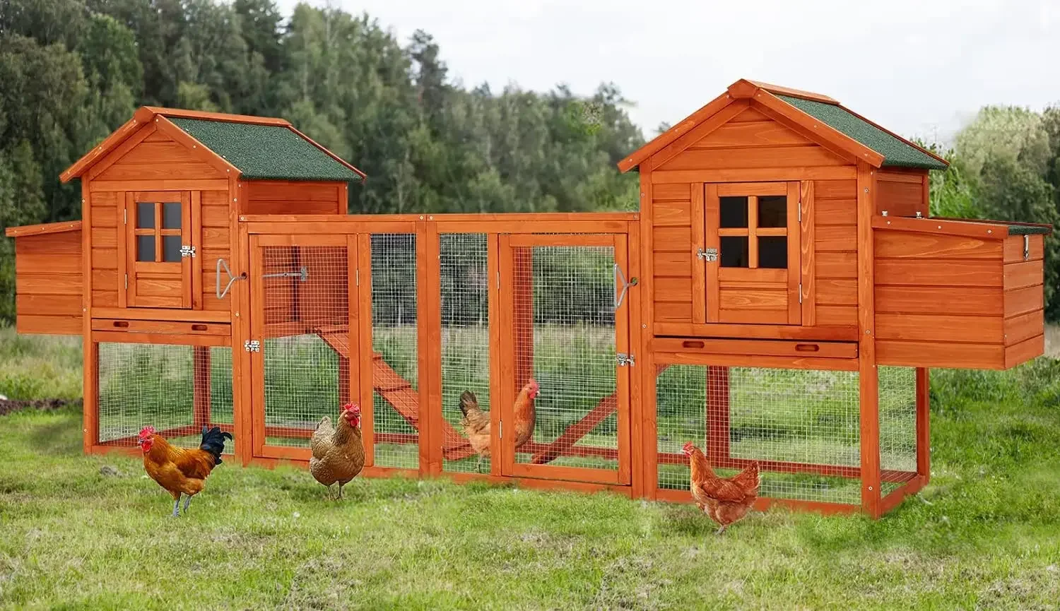 

144“ Large Chicken Coop with Run,Wooden Hutch Poultry Cage Hen House with Waterproof Roof,Removable Tray & Nesting Boxes