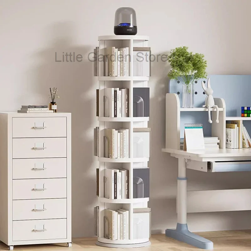 Cabinets Bedroom White Bookcase Display Shelves Mobile Rotating Bookcase Organizer Round Estante Para Livros Modular Furnitures