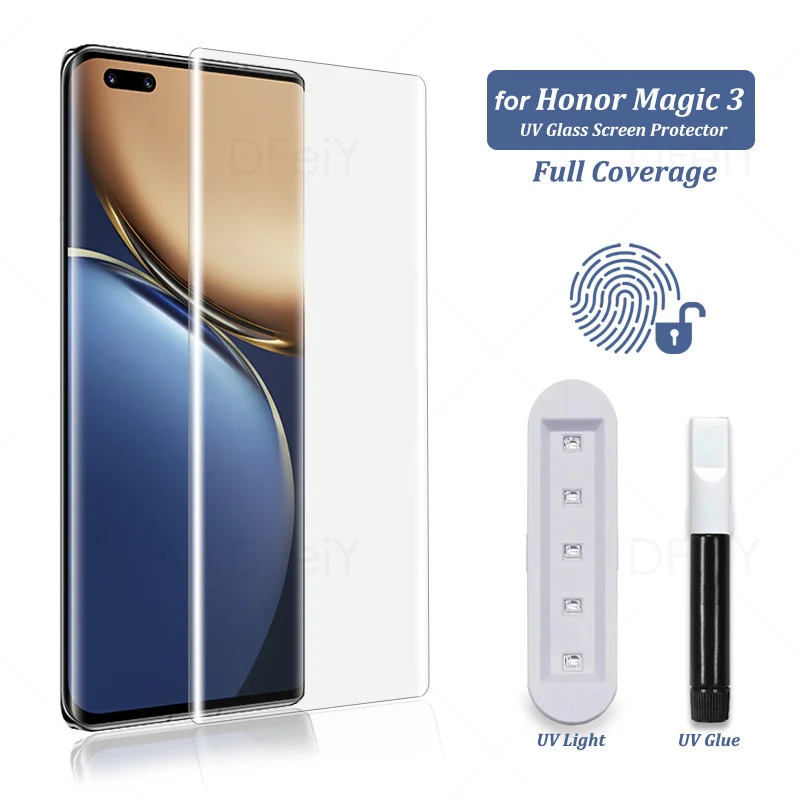 

УФ-защита для экрана Honor Magic 4 Pro, пленка из закаленного стекла на весь экран, клей для Honor Magic 3 Pro Plus, полное покрытие, УФ-стекло