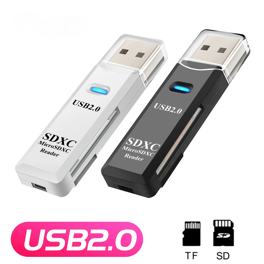 2 IN 1 Card Reader USB 2.0 Micro SD TF Card Memory Reader High Speed Multi-card Writer Adapter Flash Drive Laptop Accessories