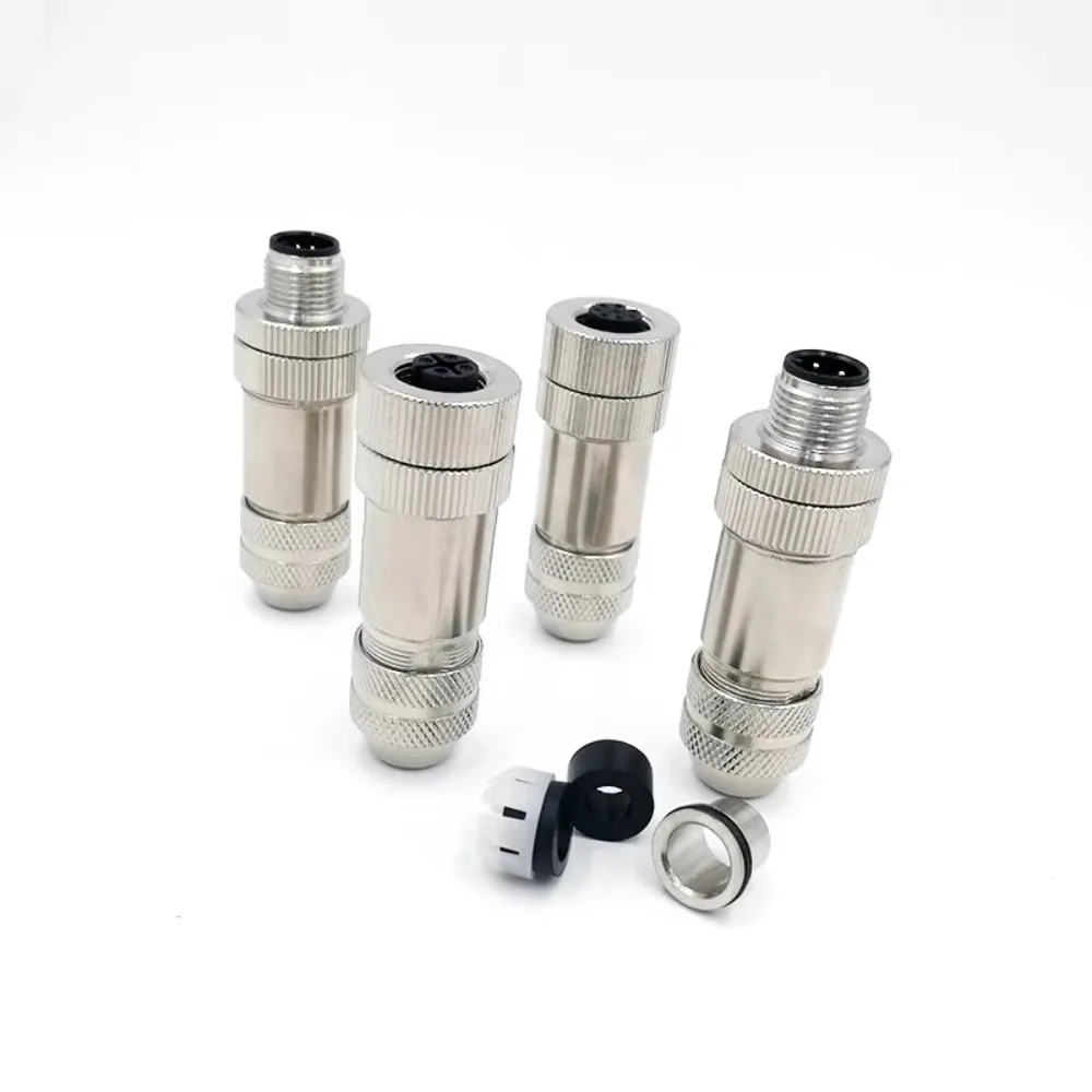 Conector  Sensor M12  Metal, resistente al agua, protección  señal recta, tornillo macho y hembra, enchufe roscado 4 5 8 pines t