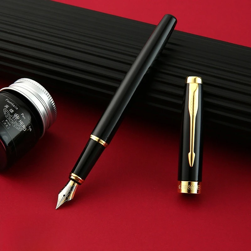 

HERO 1502 Black Gold Metal Fountain Pen F 0.5MM Business Office Ink Pen Holiday New Year Gift School Supplies Office Stationery