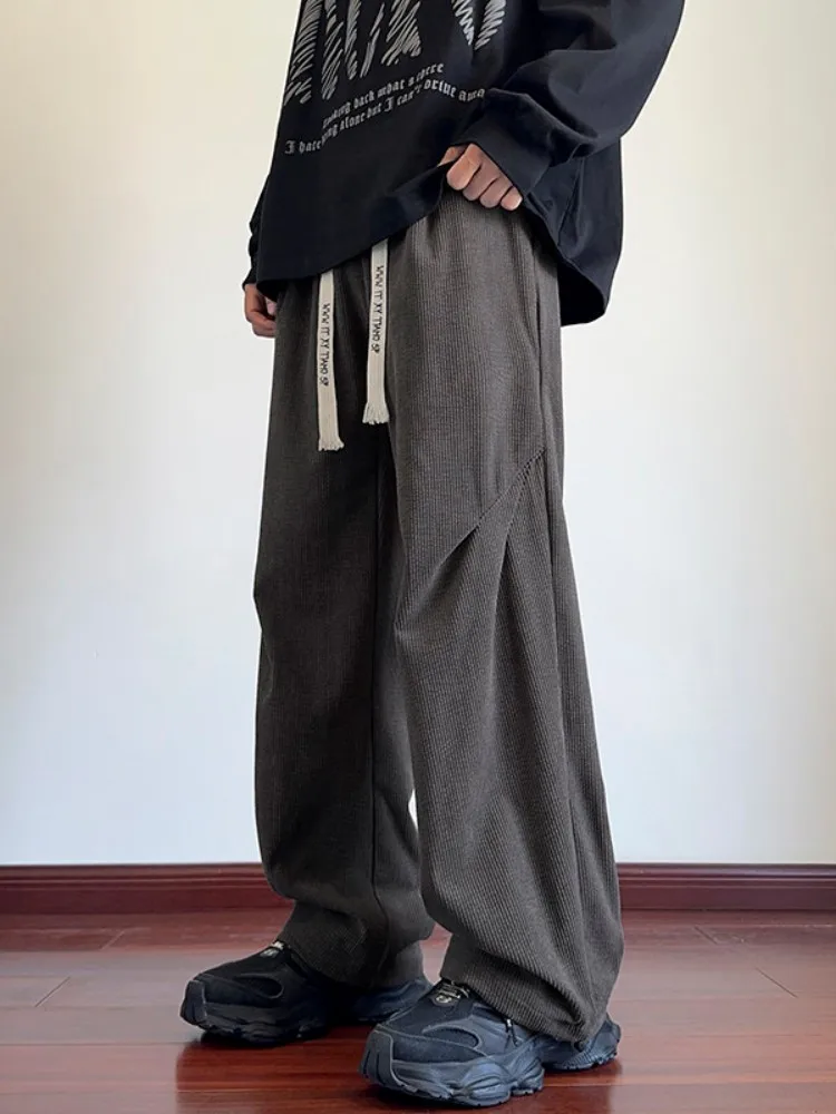 

Мужские вельветовые брюки свободного прямого кроя с отворотами, весна-осень, повседневные, с завязками, в пол, модные, молодежные