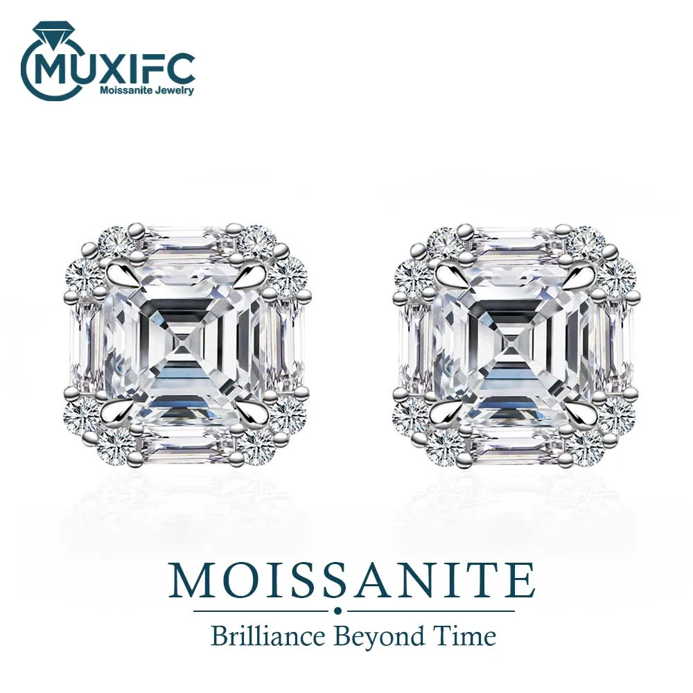 

MUXIFC 6X6 мм серьги-гвоздики с муассанитом Asscher Cut Lab Diamond D VVS1 GRA сертифицированное серебро S925 свадебный подарок