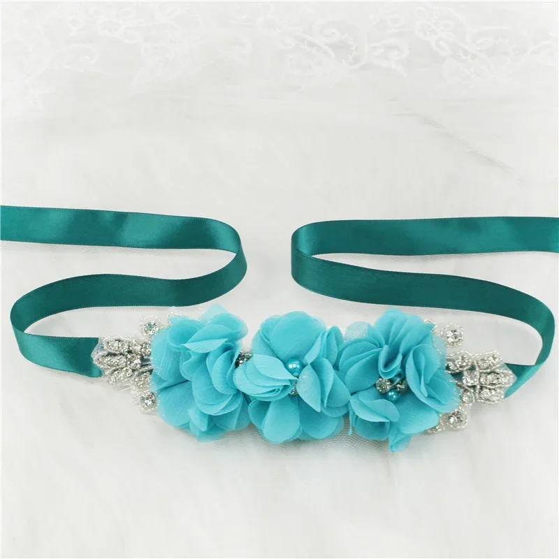 (1PC) Silver Rhinestones Bridal Belt Flower Wedding Dress Belts Polyester Satin Wedding Sash for Wedding Bridesmaid Dress