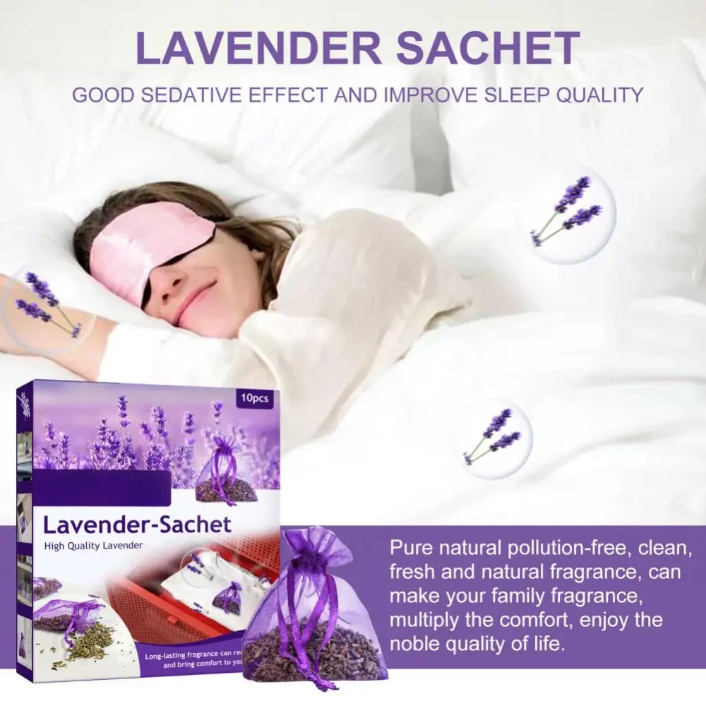Lavender Aromatherapy Bags, Made from Natural Ingredients, Helps Sleep, Relieves the Mind, 1 Box of 10