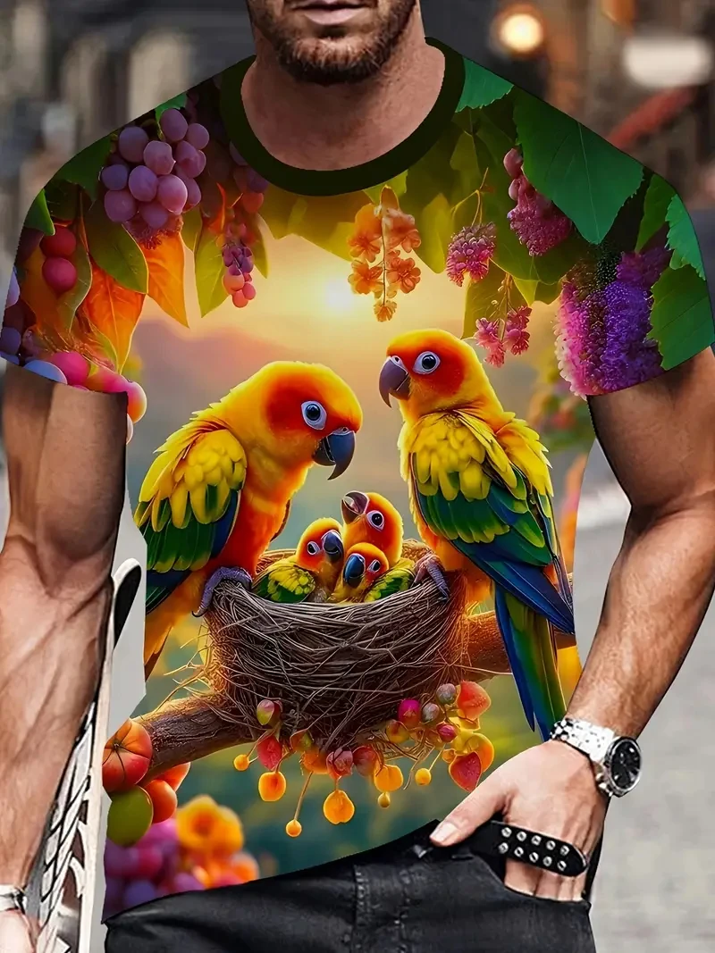 Funny Men T-Shirt Parrot Graphic T Shirts Men Clothing 3D Printing Short Sleeve T-Shirts For Unisex Streetwear Y2k Man Clothes
