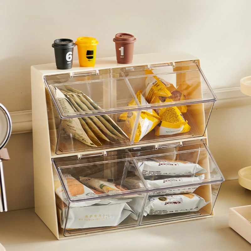 Tea Bag Organizer Box with Lid, Clear Acrylic Tea Storage Container, Dustproof Coffee Tea Holder for Kitchen Office Desktop