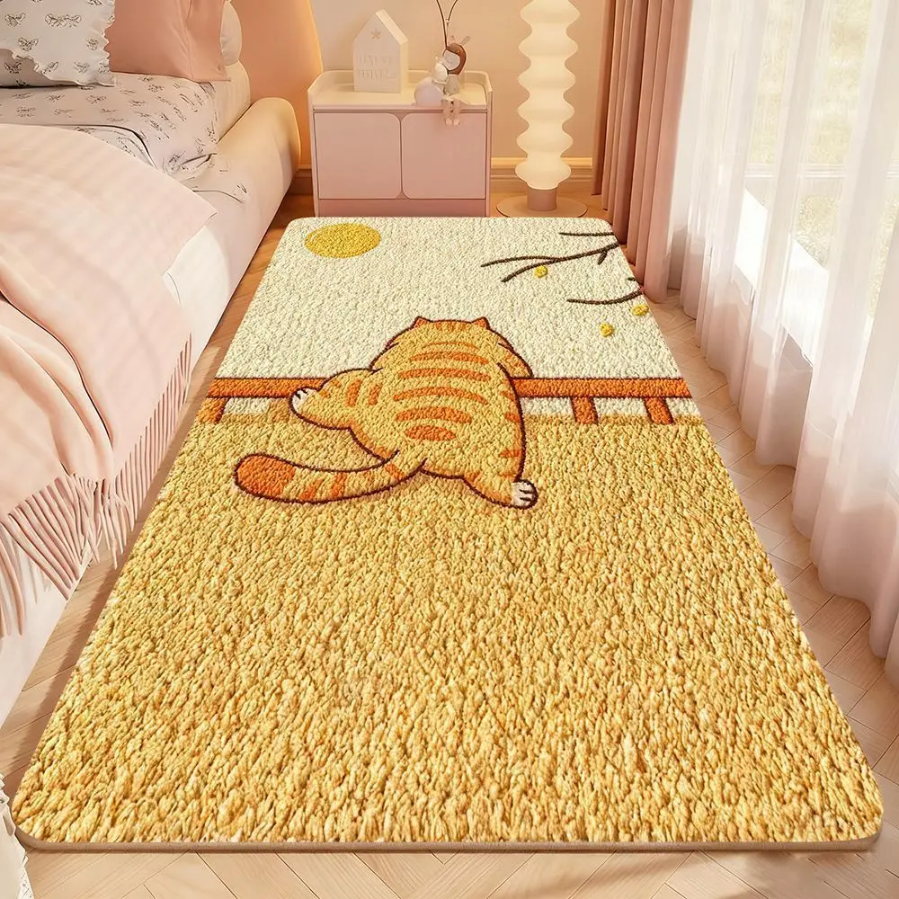 VIKAMA Cute Cat Cookie Runner Rug for Bedroom, Soft Flannel Plush Bedside Floor Mat, Anti Slip Non Fatigue Doormat, Home Decor