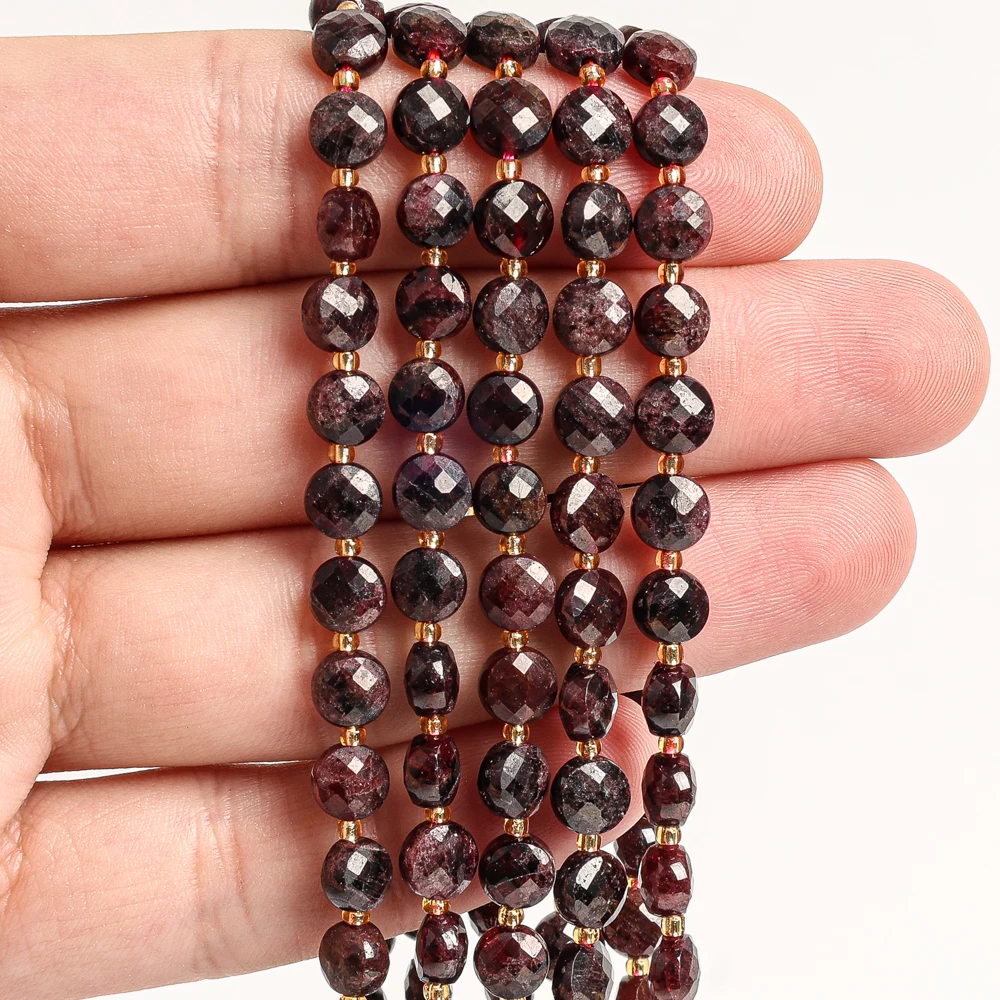 Natural Garnet Beads 6MM Faceted Coin Wine Red Gemstone Beads For Jewelry Making DIY Bracelet Necklace Earrings Accessories Red