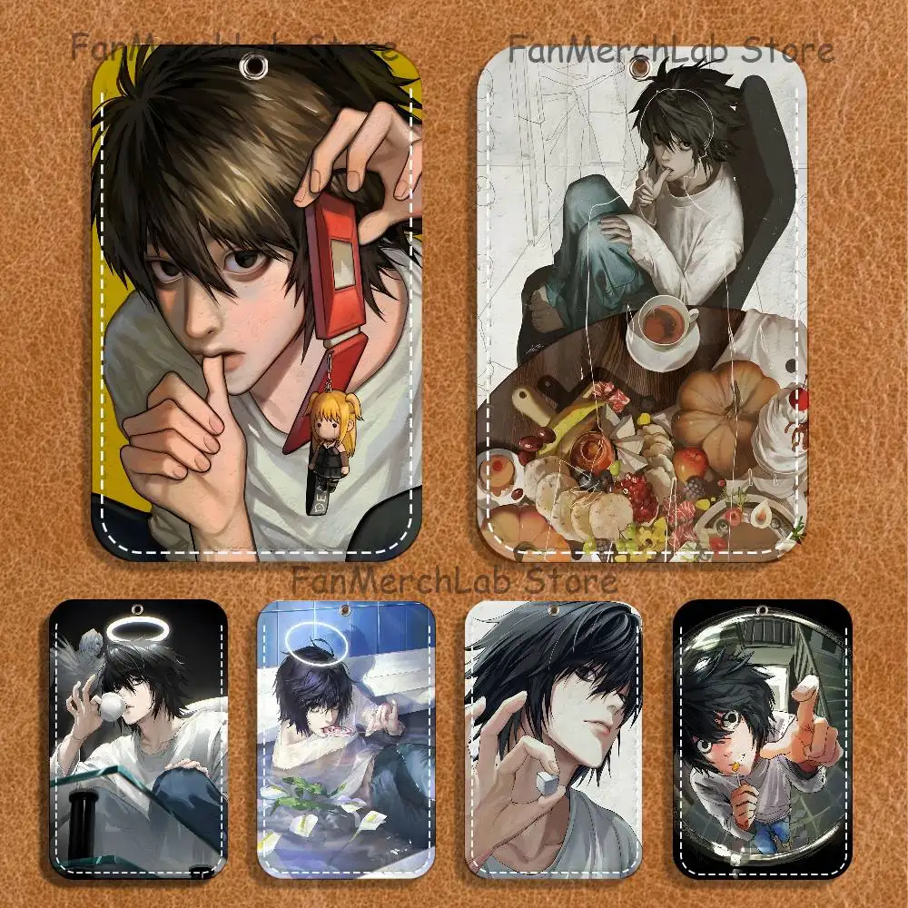 

Anime L-LawlietS Pattern 1Pc PU Leather Card Holder Keychain Key Ring Door Lock Access Tags ID Card Case Keychain Card