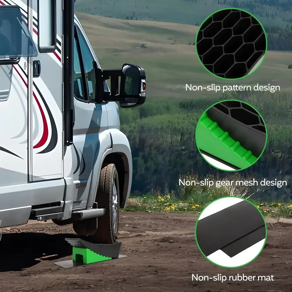 FAHKNS Camper Leveling Blocks, Heavy Duty RV Leveling System Wheel Chocks, 2 Pack Curved RV Levelers up tp 35000 lbs, RV Levelin