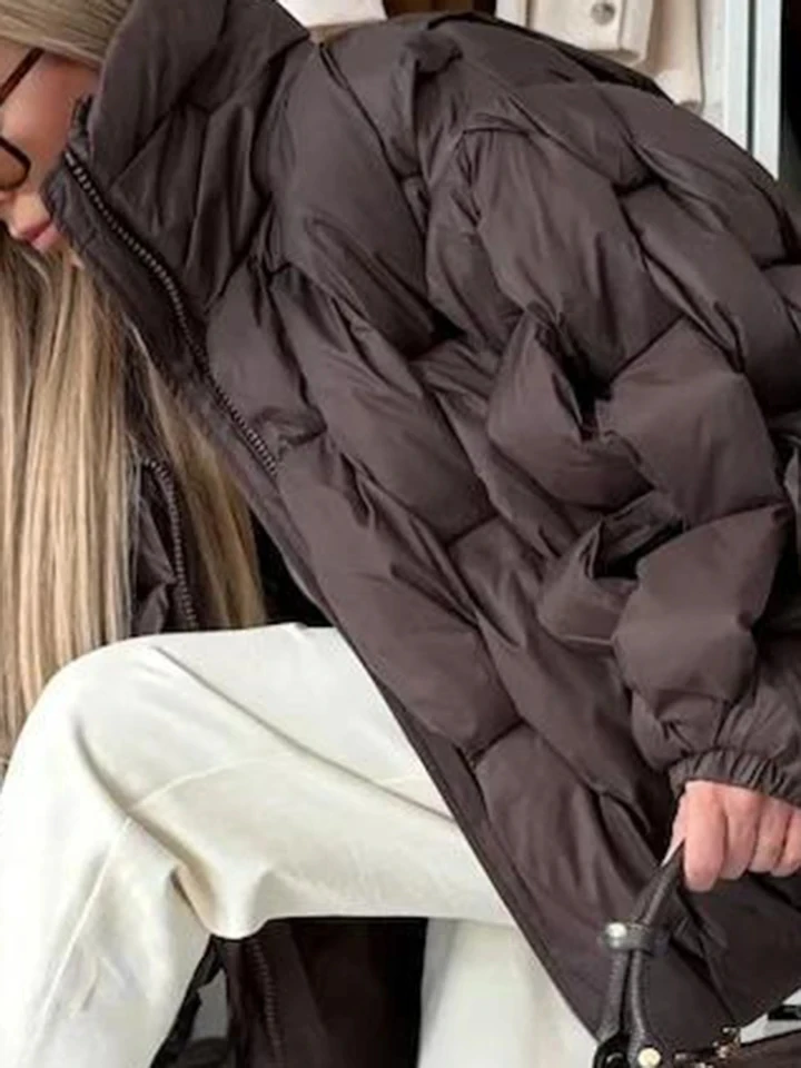 

Fashion Stand Collar Warm Commute Overcoat Lady Leisure Long Sleeve Texture Outerwear Autumn Winter New Solid Color Cotton Coat