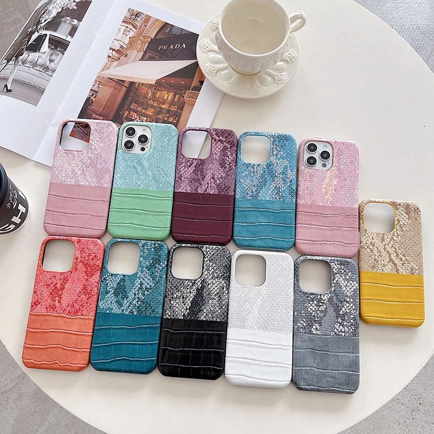 

Patchwork Crocodile Print Phone Case For Iphone 17 16 15 14 13 Pro 12 11 Max Plus 16Promax Luxury Phone Case Unique 15Pro Cover