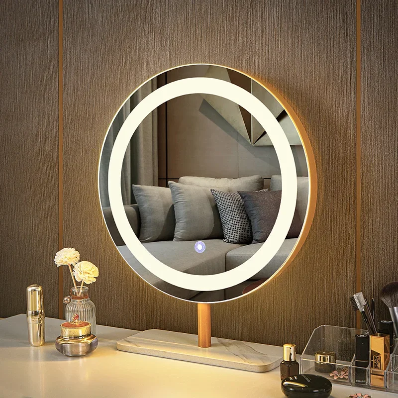 Large Decorative Mirror Led Light Makeup Table Standing Modern Decorative Mirror Jeweler Salon Round Spiegel Room Decoration