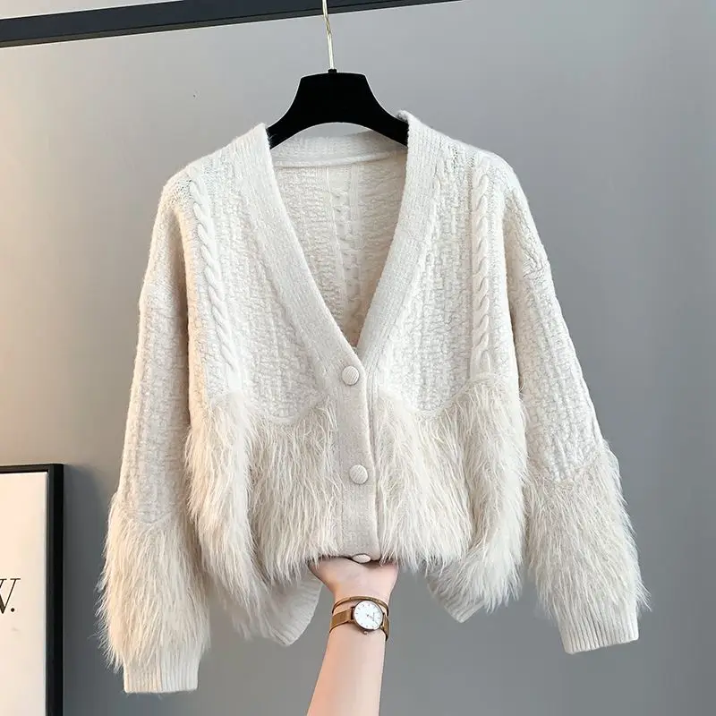 Autumn and Winter New Korean Version Lazy Style Sweater Knitted Cardigan Jacket for Women with a High-end Feel as an Extra Top