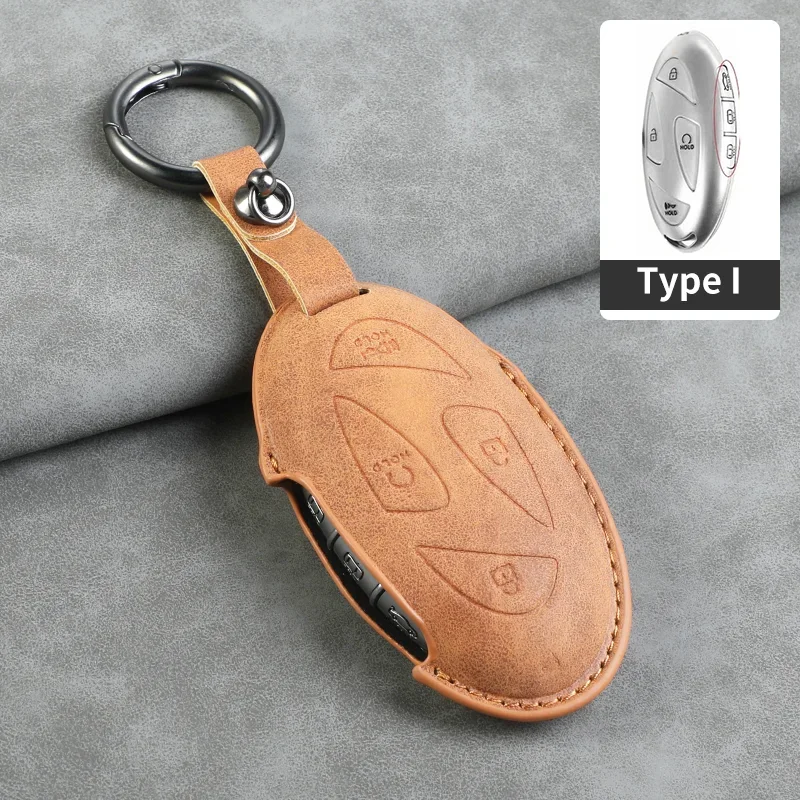 Leather Car Key Case Cover for Hyundai Grandeur GN7 2023 Kona Ev 2023 7 Buttons Car Remote Key Shell Fob Keychian Accessories