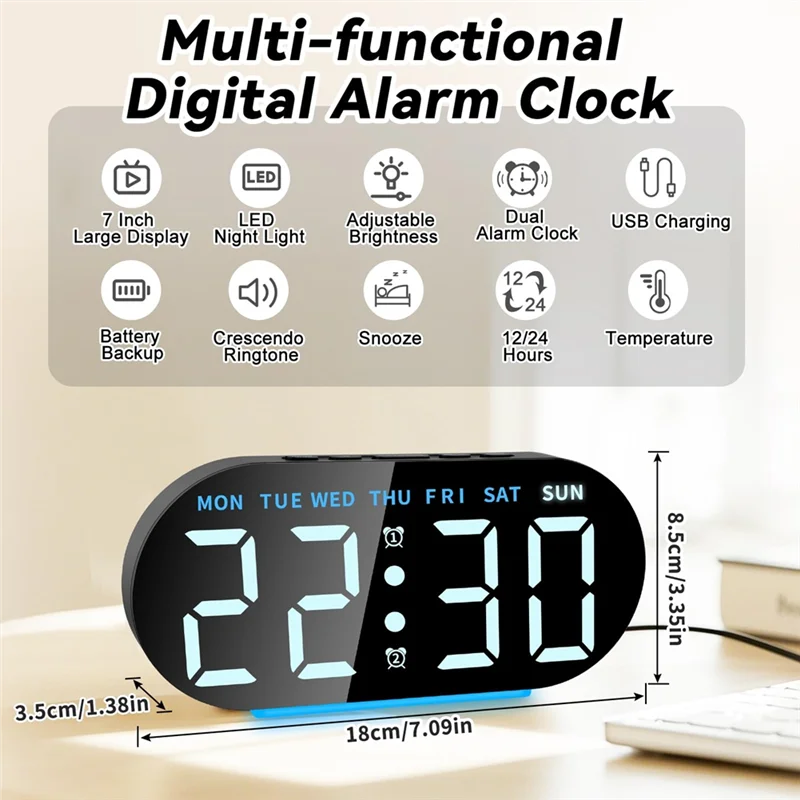 HHO-Alarm Clock Digital Radio-Controlled Clock With LED Display,Digital Alarm Clock,Night Light,Snooze,Table Clock