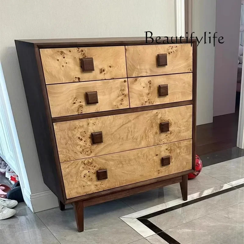 

Medieval style solid wood chest cabinet, retro style tree shadow, black walnut side cabinet, storage TV cabinet
