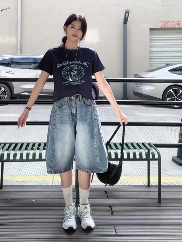 

American Sle Vintage Waed Five-Seven Women's High Waist Slim Loose Straight Leg Jeans Summer Wide Leg orts