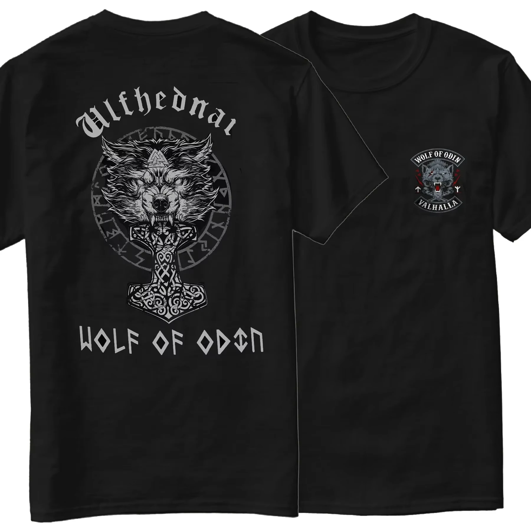 

Футболка Norse Myth Thor Hammer Mjolnir Rune Wolf of Odin Valhalla, 100% хлопок, повседневная мужская футболка с круглым вырезом и коротким рукавом, размер S-4XL