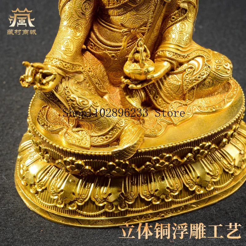 Gilded《Padmasambhava》Indoor home decor with colorful bead embellishments《Master Padmasambhava》Bronze Buddha statue
