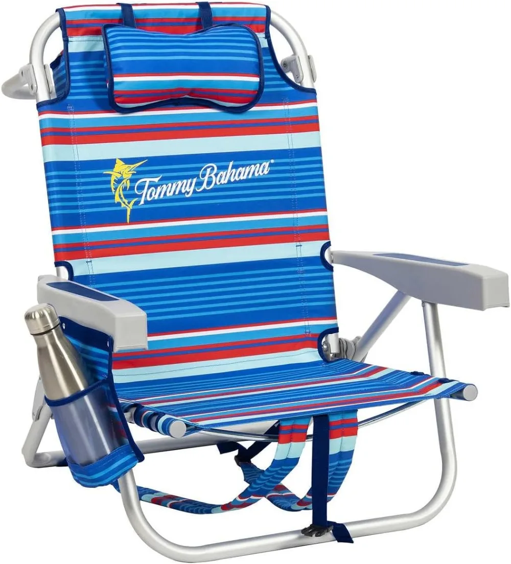 

Tommy Bahama 2 Pack Backpack Beach Chair 5 Position Chair, Including Lay Flat (Blue Stripes)