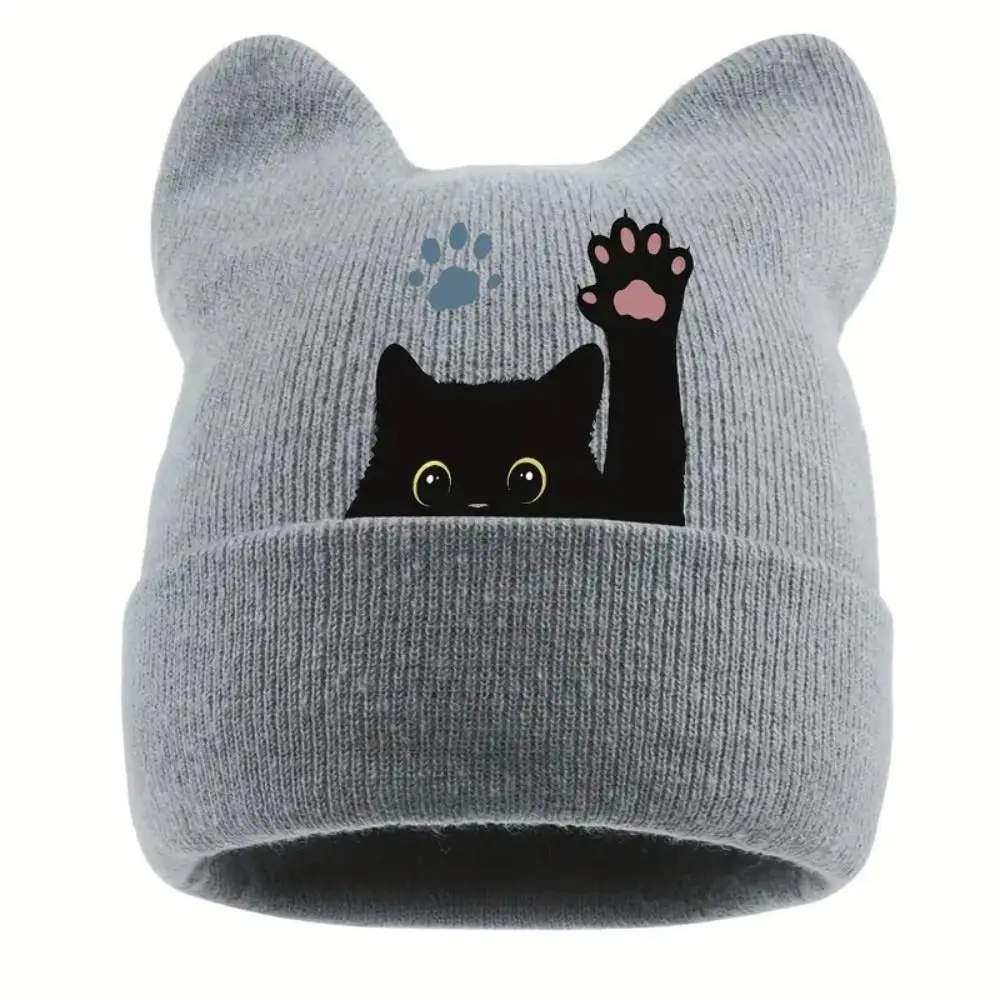 Gifts Knit Cat Ear Beanie Hat Stretchable Y2K Harajuku Winter Knit Hat Punk Gothic Pullover Hat Spring Autumn Winter
