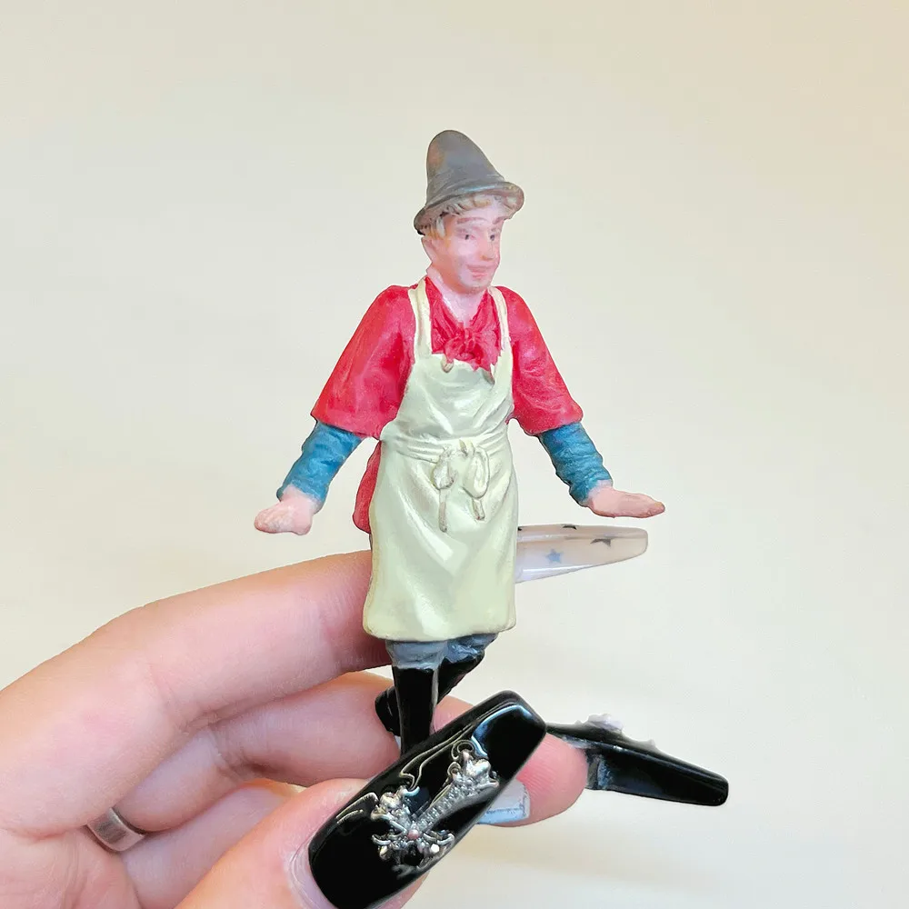 Victorian Christmas Village Resin Mini Figure Chef Waiter Dollhouse Scene Decor