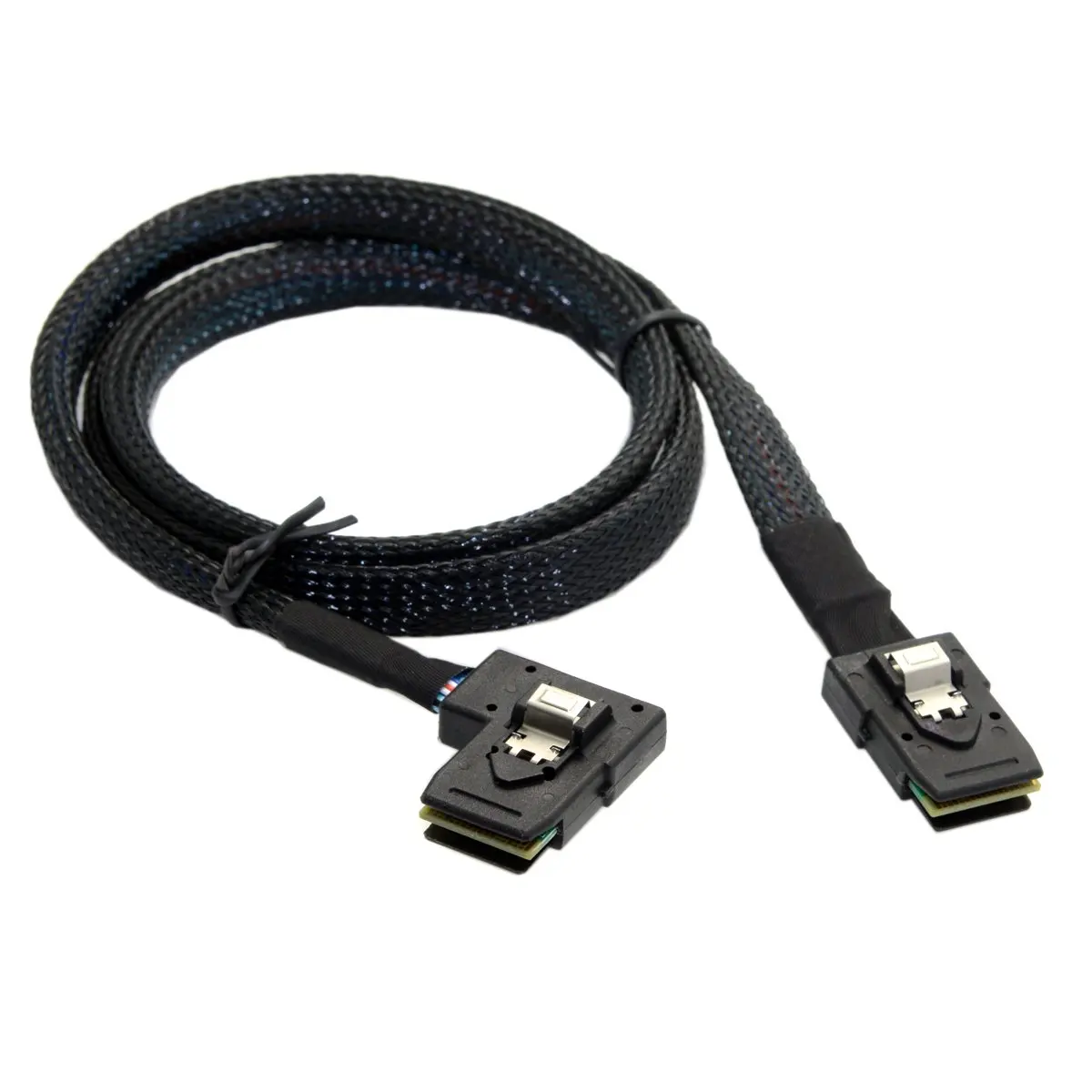 90 Degree SFF8087 Mini SAS 36 Pin to Mini SAS 36 Pin Black Weave Blue Core Data Cable 100CM