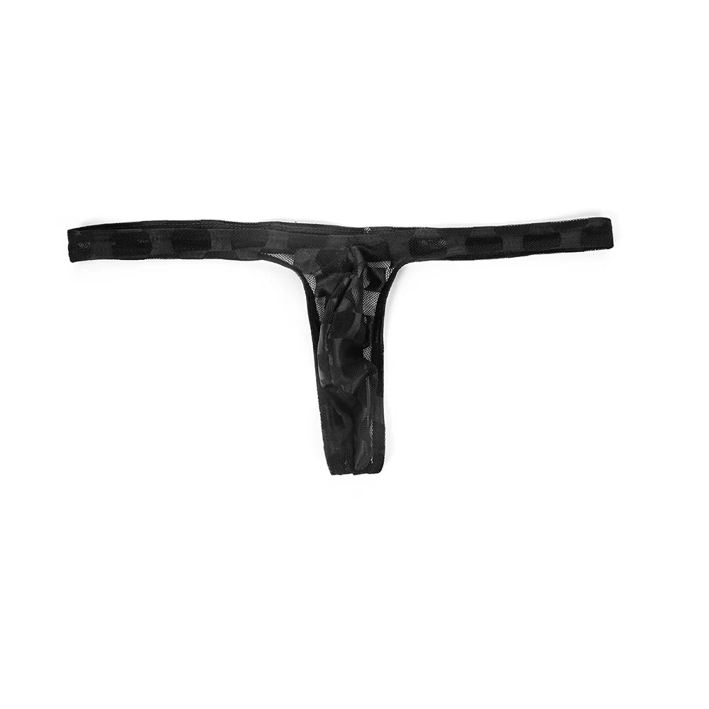 

See Through Plaid Pattern Men Intimate Underwear Thongs Comfortable Low Rise G-Strings Breathable Big Pouch