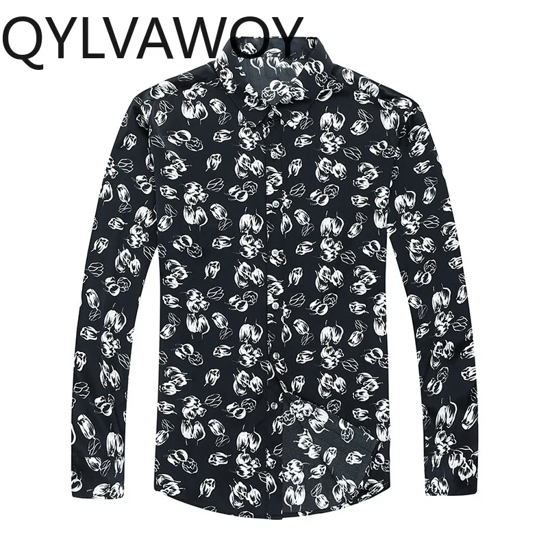 QYLVAWOY 92.5% Mulberry Silk Shirts for Man Printed Men's Shirts Long Sleeves New Summer Tops Menswear Clothing Business Casual