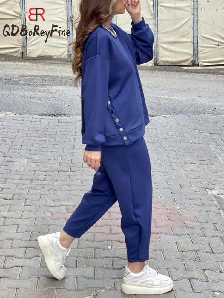 2024 Spring Tracksuit for Women Patchwork Sweatshirt Korean Women\'s Pantsuit Oversize Casual Pullover Two-piece Suit Female