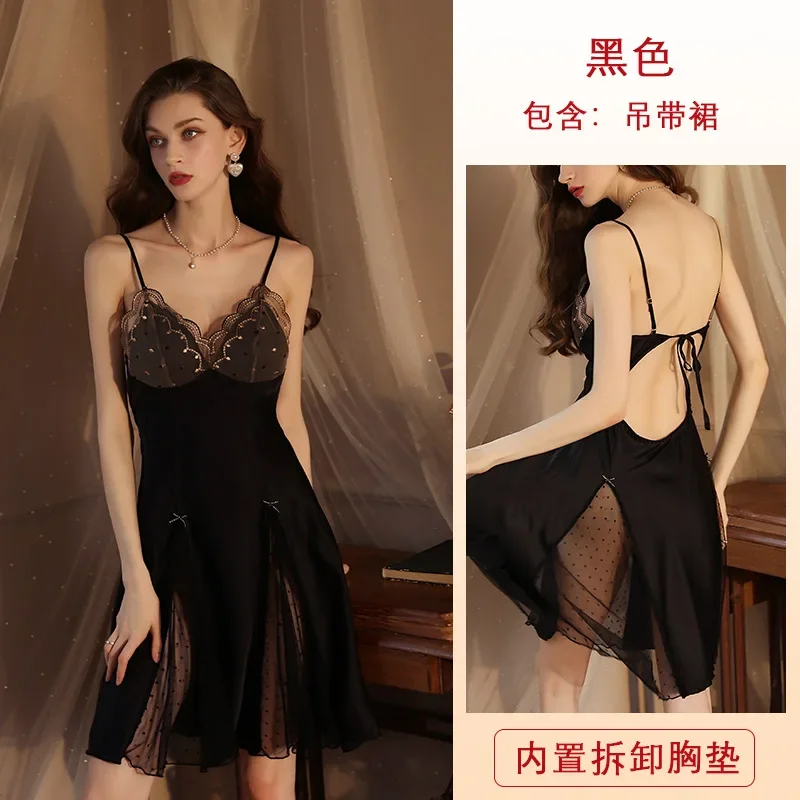 Nightgown สายเอี๊ยมแบบบางของผู้หญิงสำหรับฤดูร้อน, สายเอี๊ยมบางสบายลำลองระบายอากาศเซ็กซี่