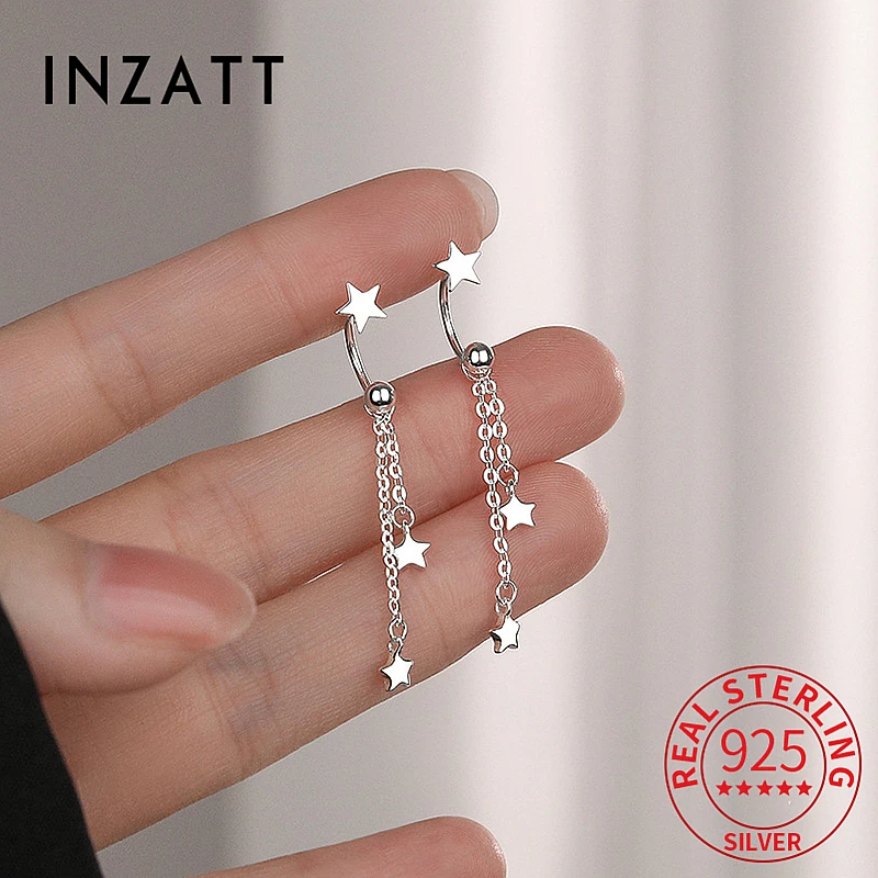 INZATT Real 925 Sterling Silver Star Short Chain nappa Screw Ball Stud orecchini per le donne Fine Jewelry Charms accessori