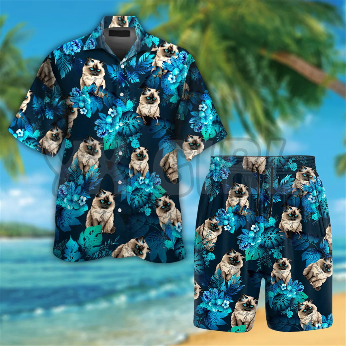 

Himalayan Cat Funny Hawaiian Shirt 3D Printed Hawaiian Shirt+Beach Shorts Summer Tops