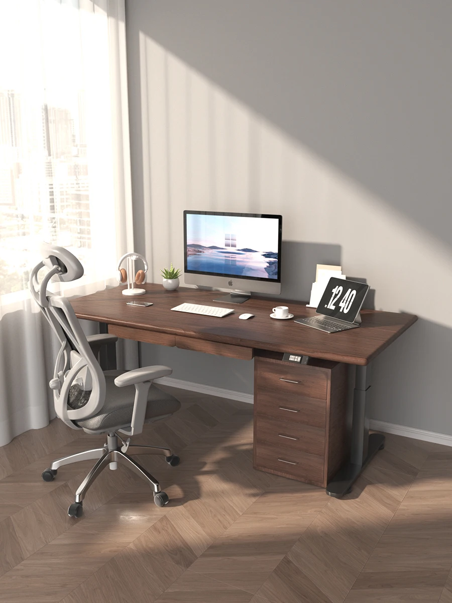 Solid wood electric black walnut electric height adjustable desk computer desk work Taipei Europe simple rectangular