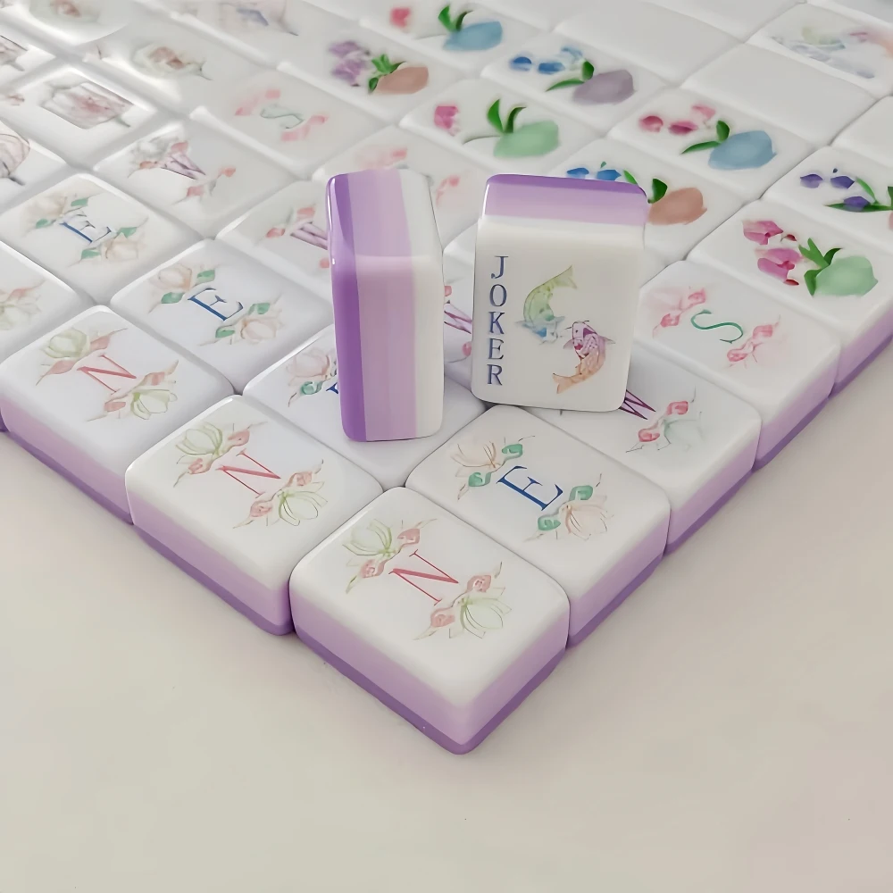 Portable American Mahjong Game Set, OMHJGO Light Purple 4-Layer Acrylic Engraved Mah Jongg Tiles for Entertainment & Gifting view 3
