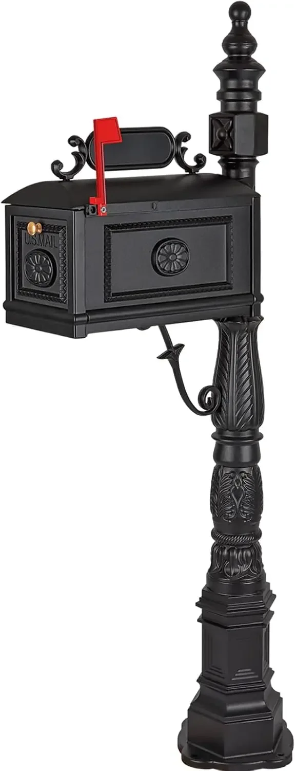 Decorative Post Mailbox Combination  Heavy Duty Postal Mail Box Cast Aluminum(Black)