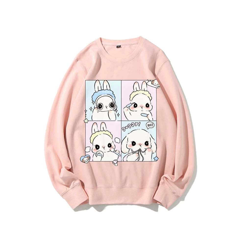 Cute Hand-Painted Women's Hoodie, Y2k Graphic Sweatshirt, Hand-Painted Bunny Art, Korean Style Oversized, Warm Cozy Fall Winter