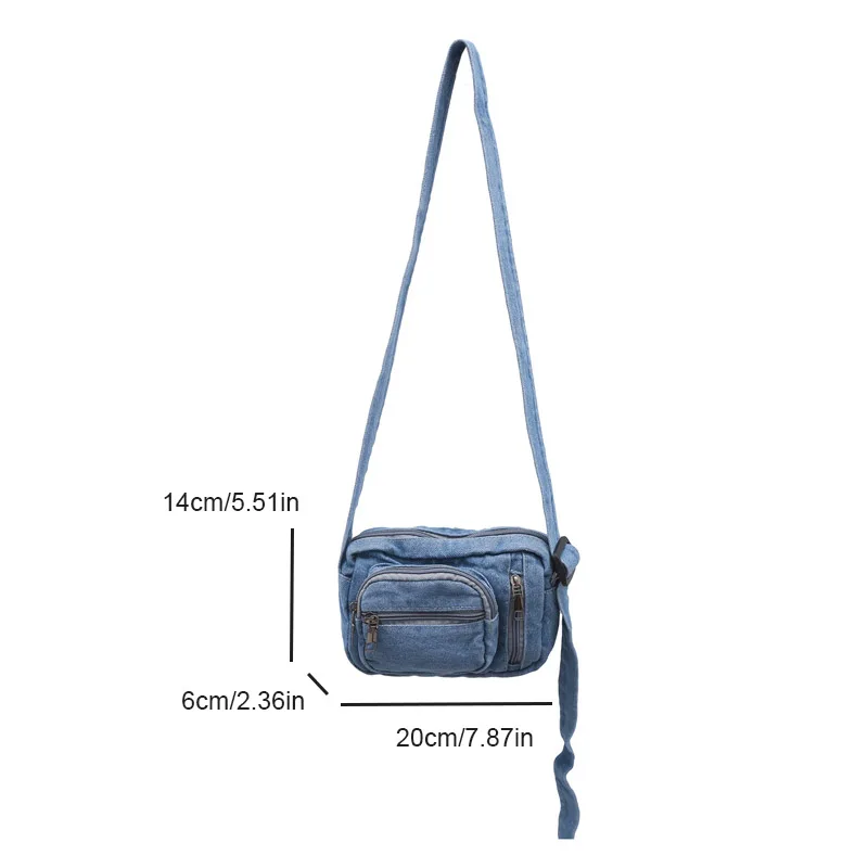 Classic Denim Multi Pocket Casual Small Shoulder Bag With Adjustable Shoulder Straps Zero Wallet Solid Color Fun Crossbody Bag