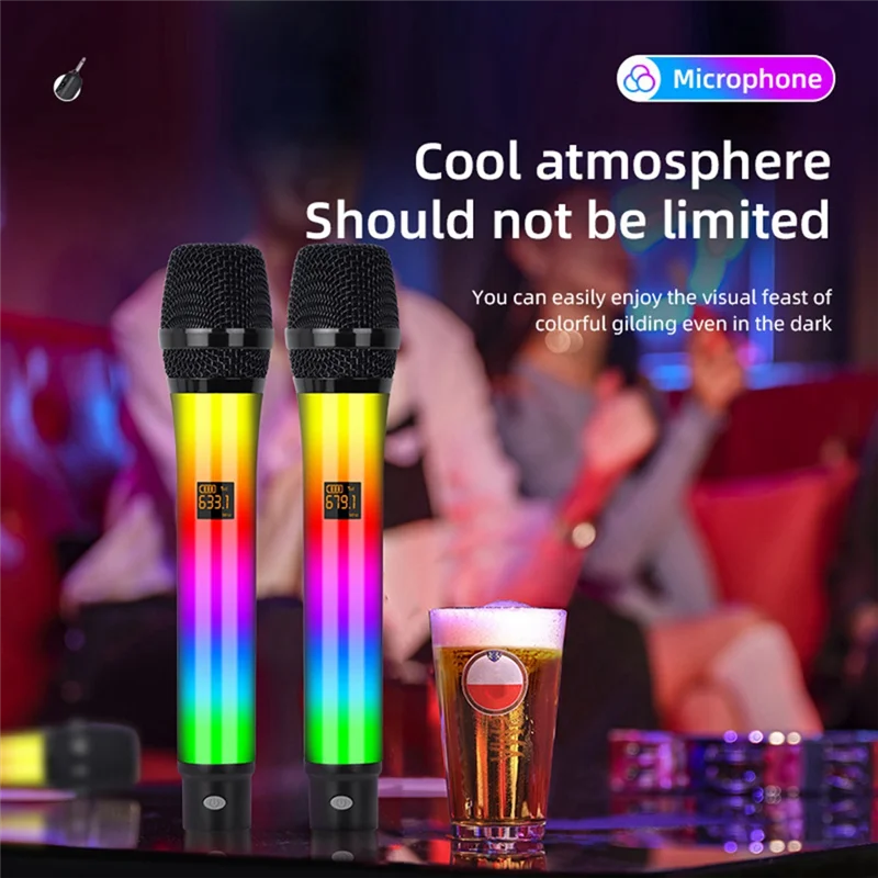 SQPP-2.4G ميكروفون لاسلكي RGB ميكروفون ديناميكي قابل لإعادة الشحن لواجتماعات عرض الكنيسة KTV المنزلية