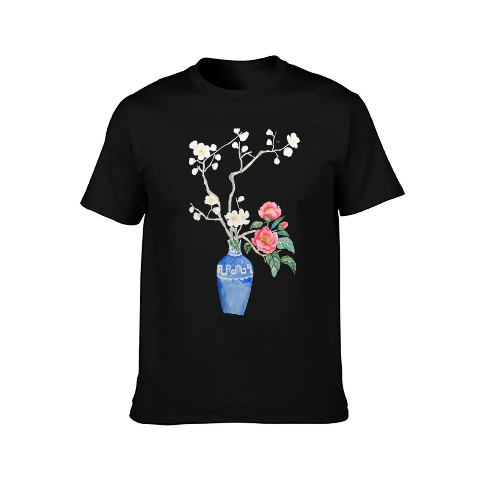 red camellia flower white plum flower in a blue vase T-Shirt t shirts for man graphic vintage T-Shirt