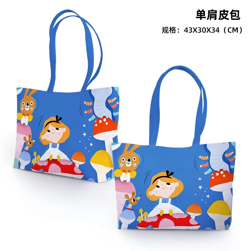 Disney Alice in Wonderland 7701 Anime Shoulder Bags Customized PU Cartoon Shopping Bag Casual Tote Storage Handbag Unisex Gift