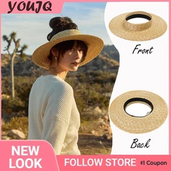 Summer Parent-child French Vintage Empty Top Straw Hats For Women Beach Breathable Top Caps Children's Straw Big Brimmed Gorras