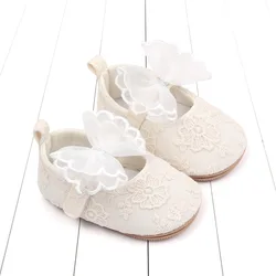 Meckior New Baby Princess Girl Shoes Bow Cute Lace Rubber Sole Soft Anti-slip Embroidery Flower First Walker Toddler Girls Shoes