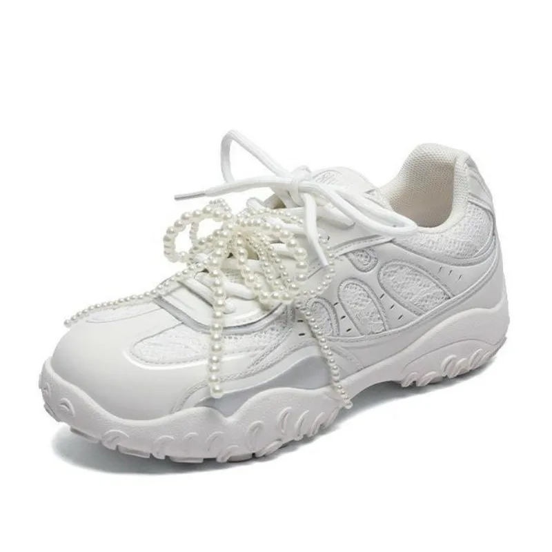 

5 см, весенняя новая цветная повседневная обувь Jinyue с кружевом и жемчугом в немецком стиле, женская обувь для отдыха с внутренней стороны увеличенной высоты De Xin