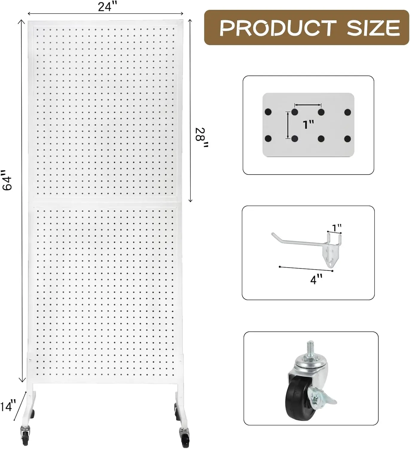 Tree Metal Pegboard Display Stand 2'x 5'with 30 Hooks, Pegboard Panels Display with Wheels, Peg Board Display Rack, Standing Peg