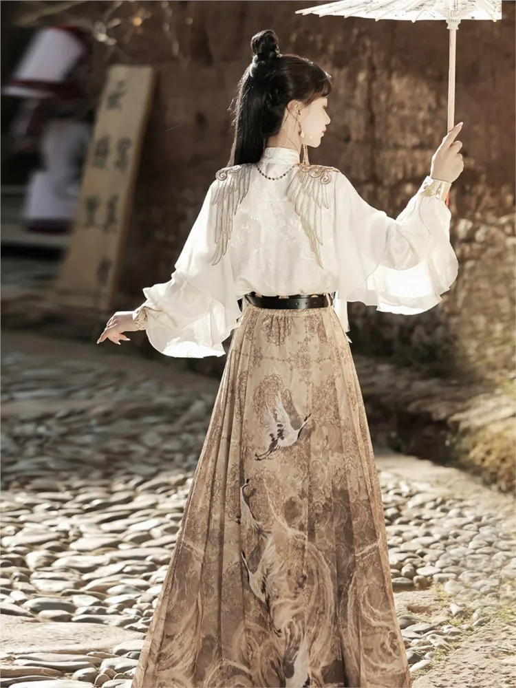 디자이너 한푸 여성용 중국풍 신상 상의와 치마 세트